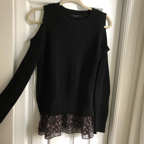 All Saints Ruffle Hem Cold Shoulder Sweater - Picture 3 of 13